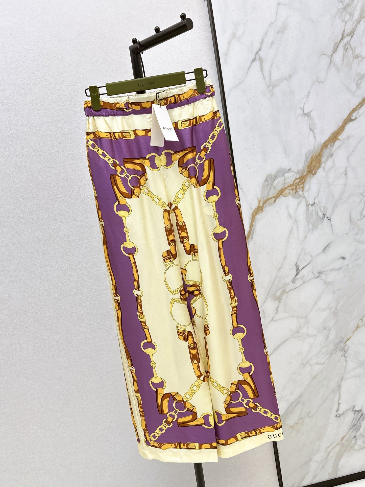26ss Chain-print silk trousers