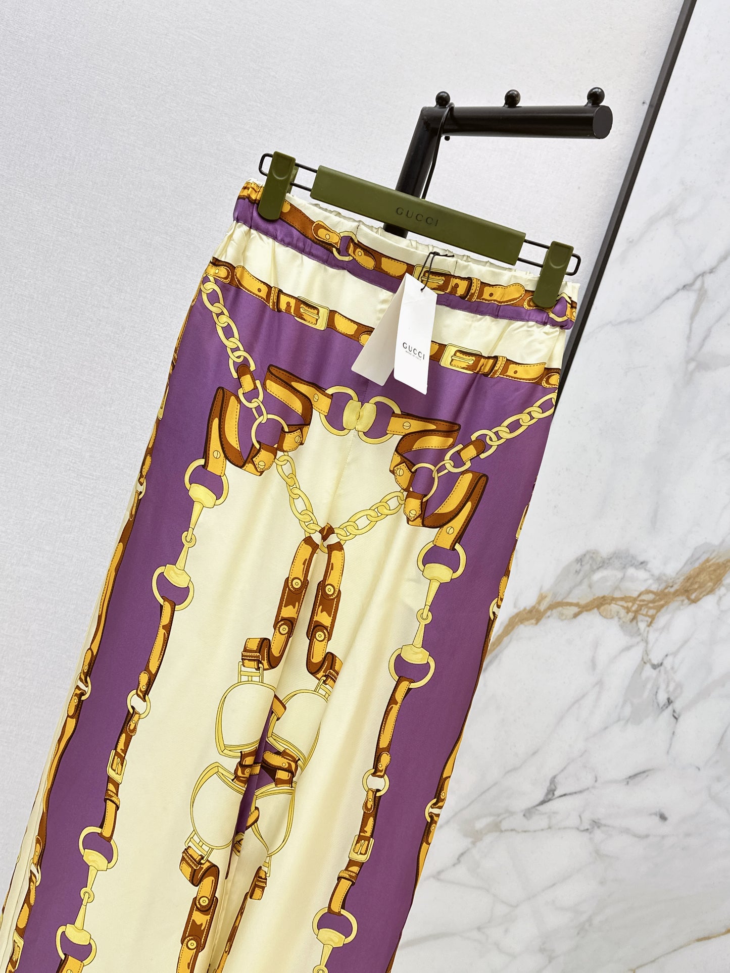 26ss Chain-print silk trousers