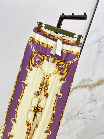 26ss Chain-print silk trousers