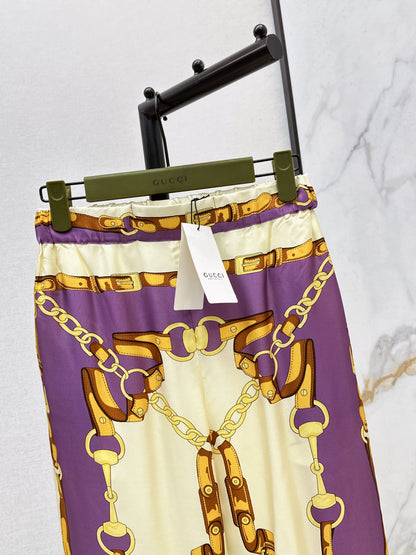26ss Chain-print silk trousers
