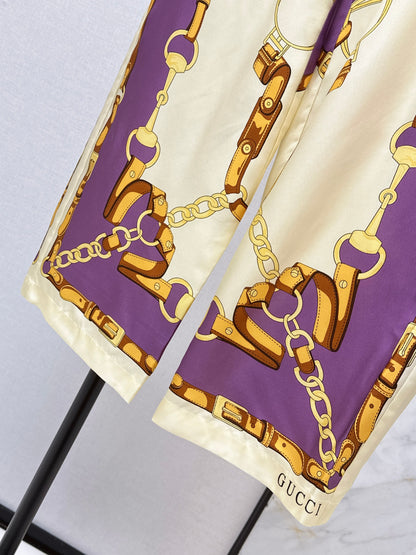 26ss Chain-print silk trousers