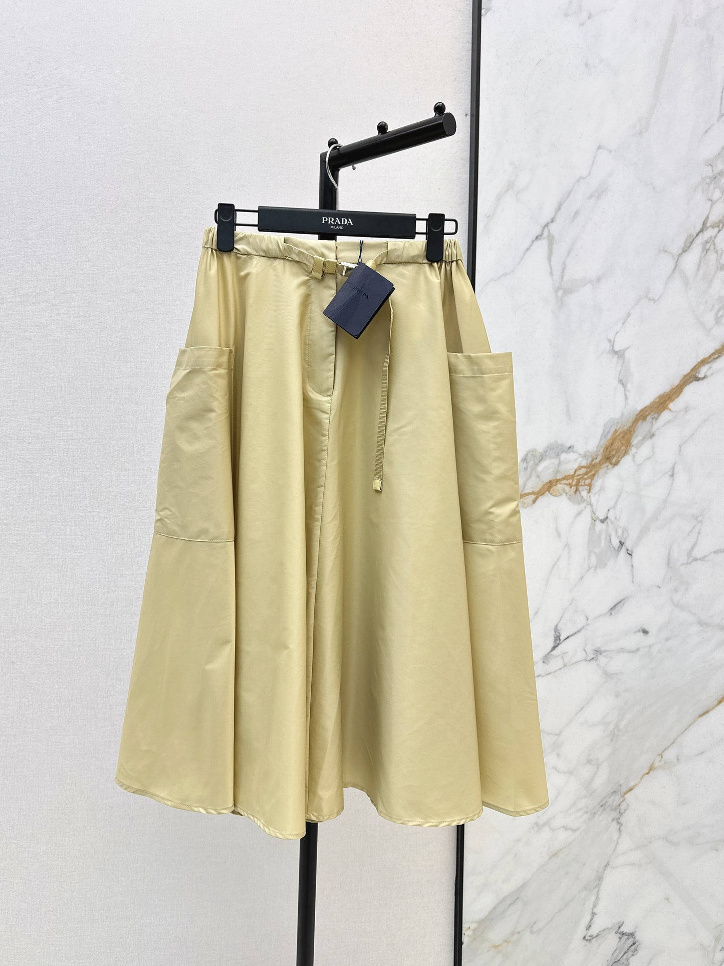 26ss Elastic waist nylon midi skirt