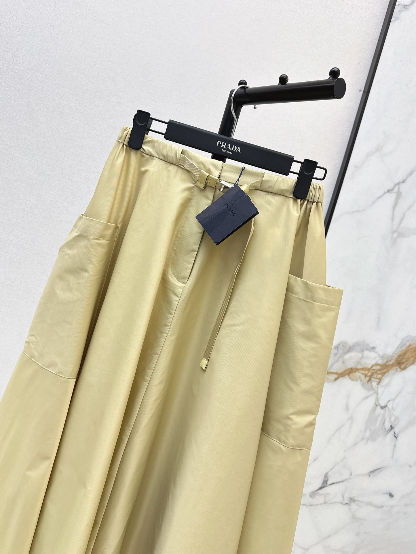 26ss Elastic waist nylon midi skirt