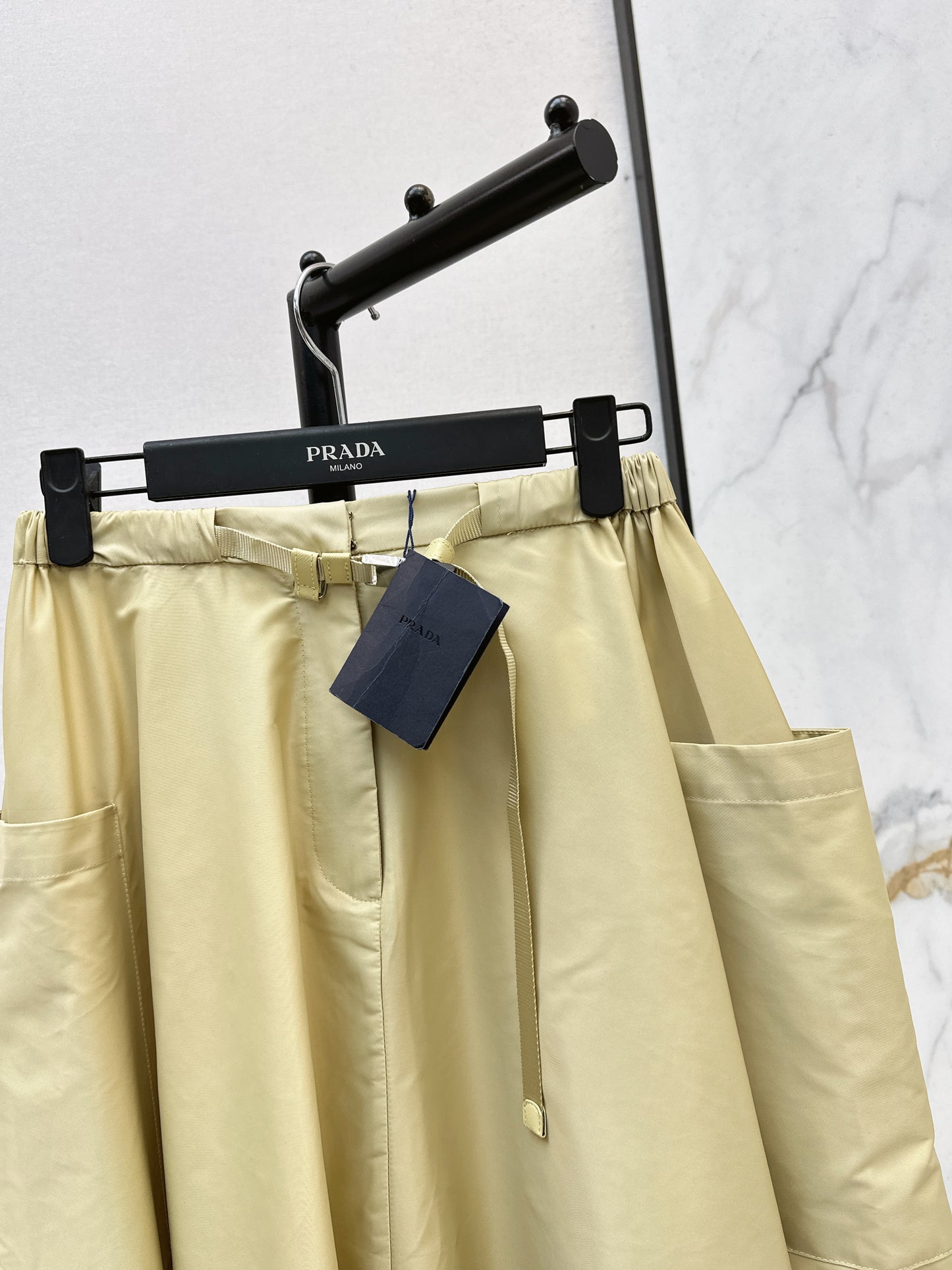 26ss Elastic waist nylon midi skirt
