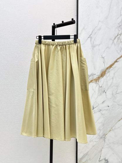 26ss Elastic waist nylon midi skirt