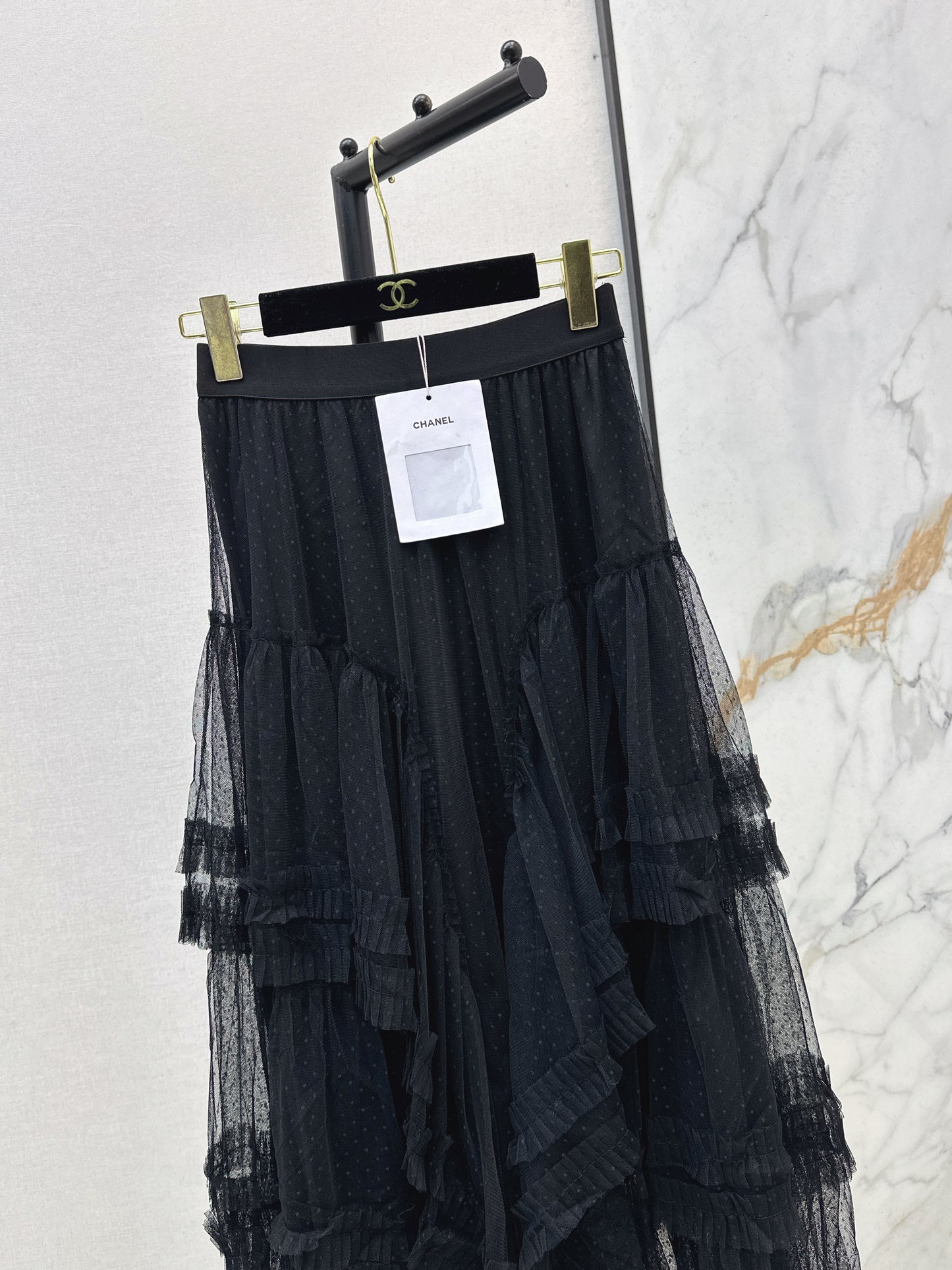 26ss Polka Dot Mesh Midi Skirt