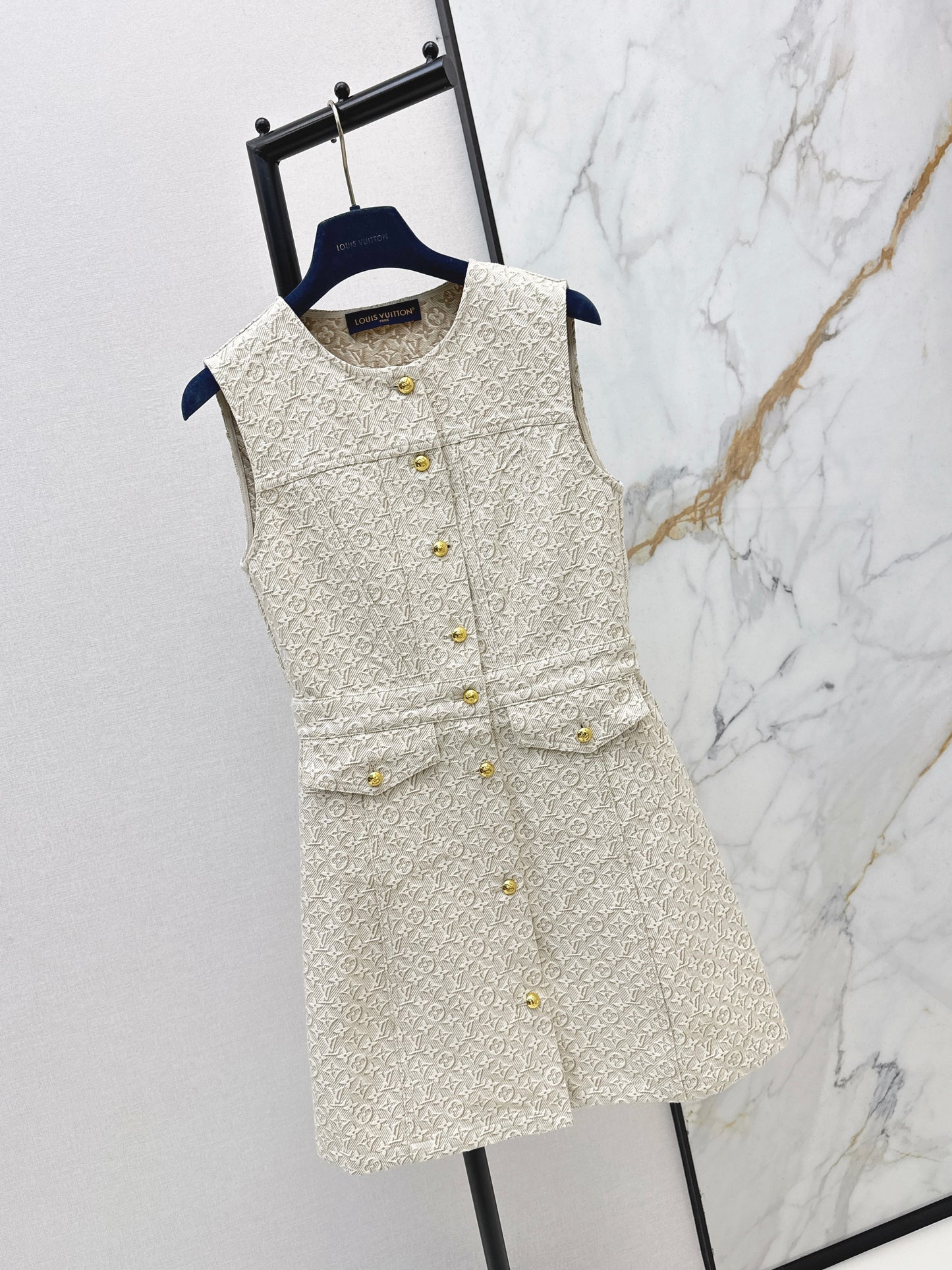 26ss Jacquard logo denim vest dress