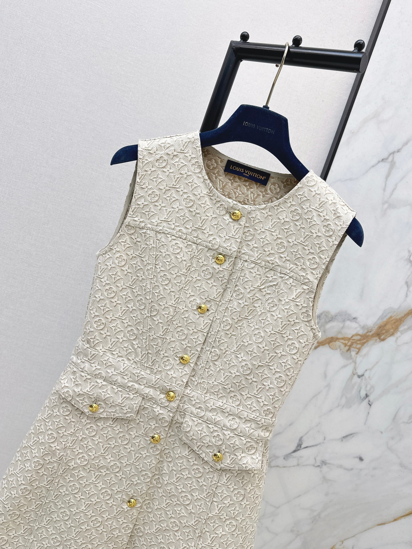26ss Jacquard logo denim vest dress