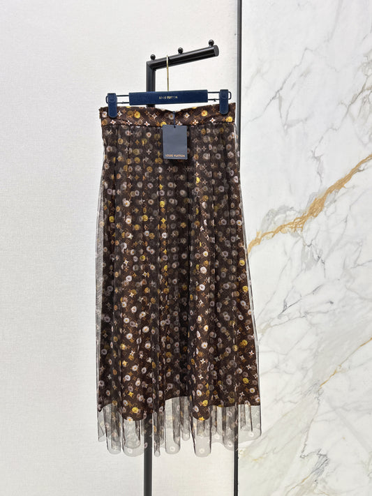 26ss Printed Mesh Midi Skirt