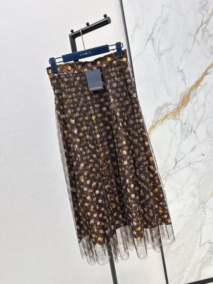26ss Printed Mesh Midi Skirt