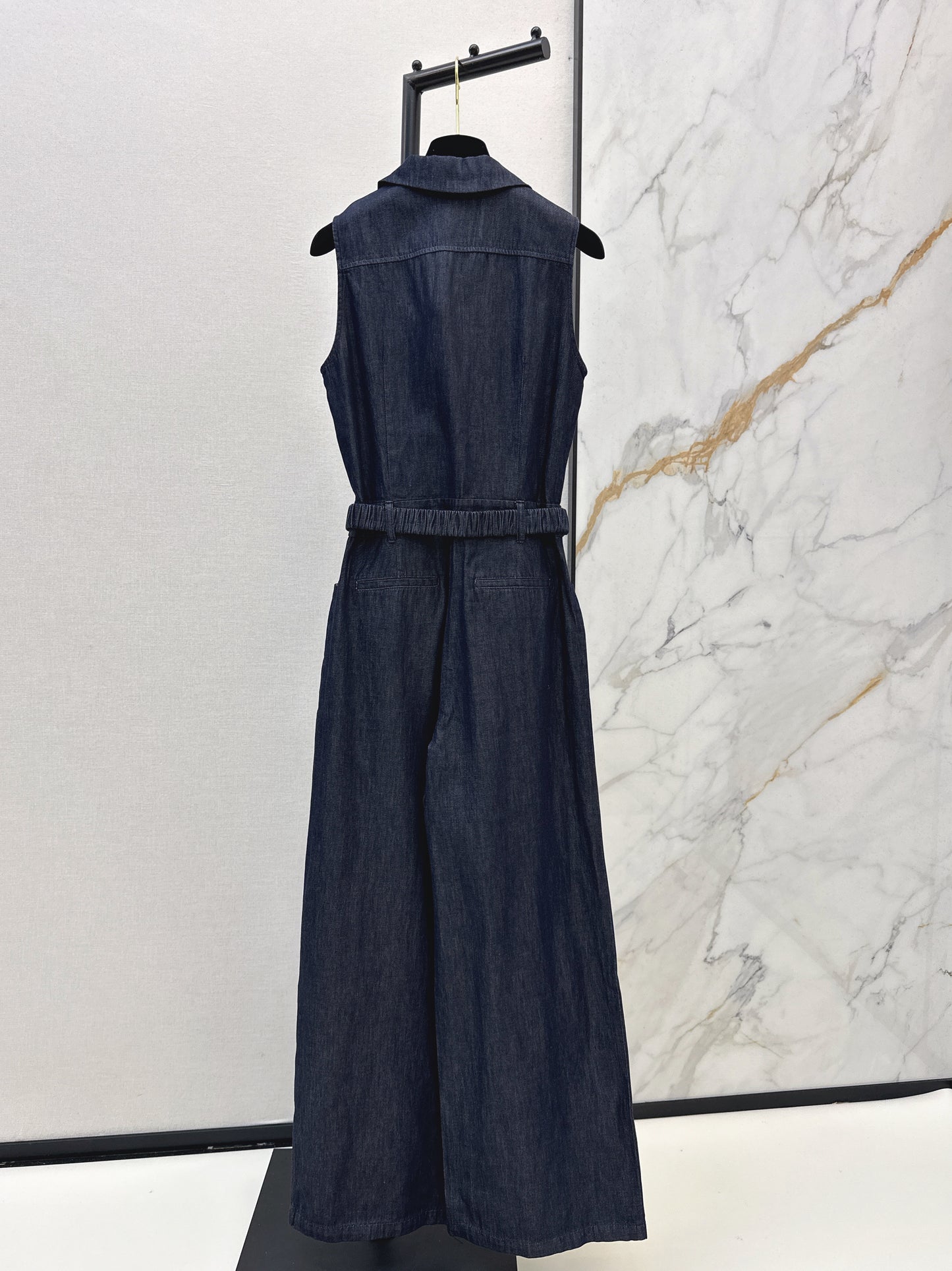 26ss Heart-shaped belted denim jumpsuit
