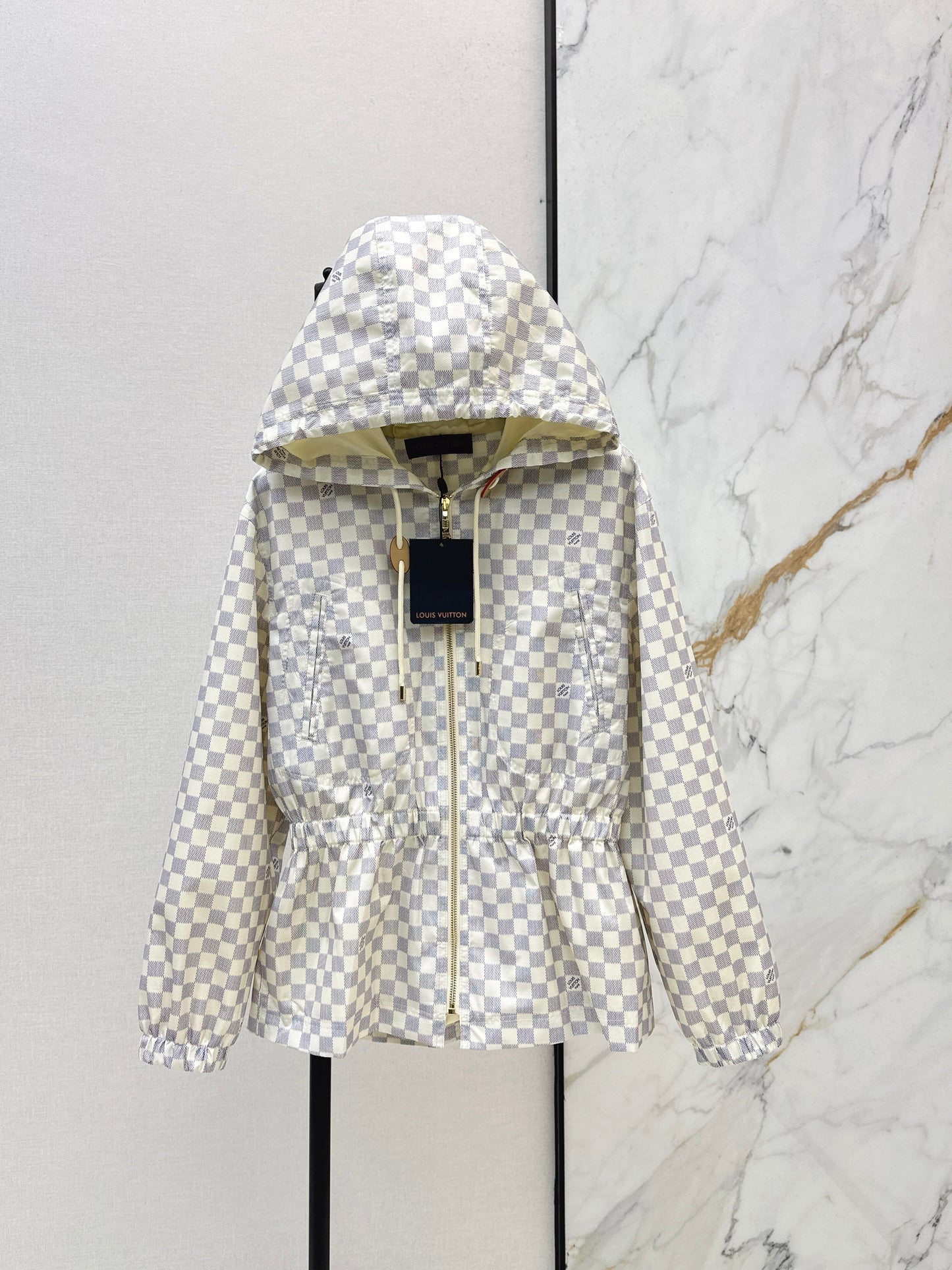 26ss Checkered hooded trench coat