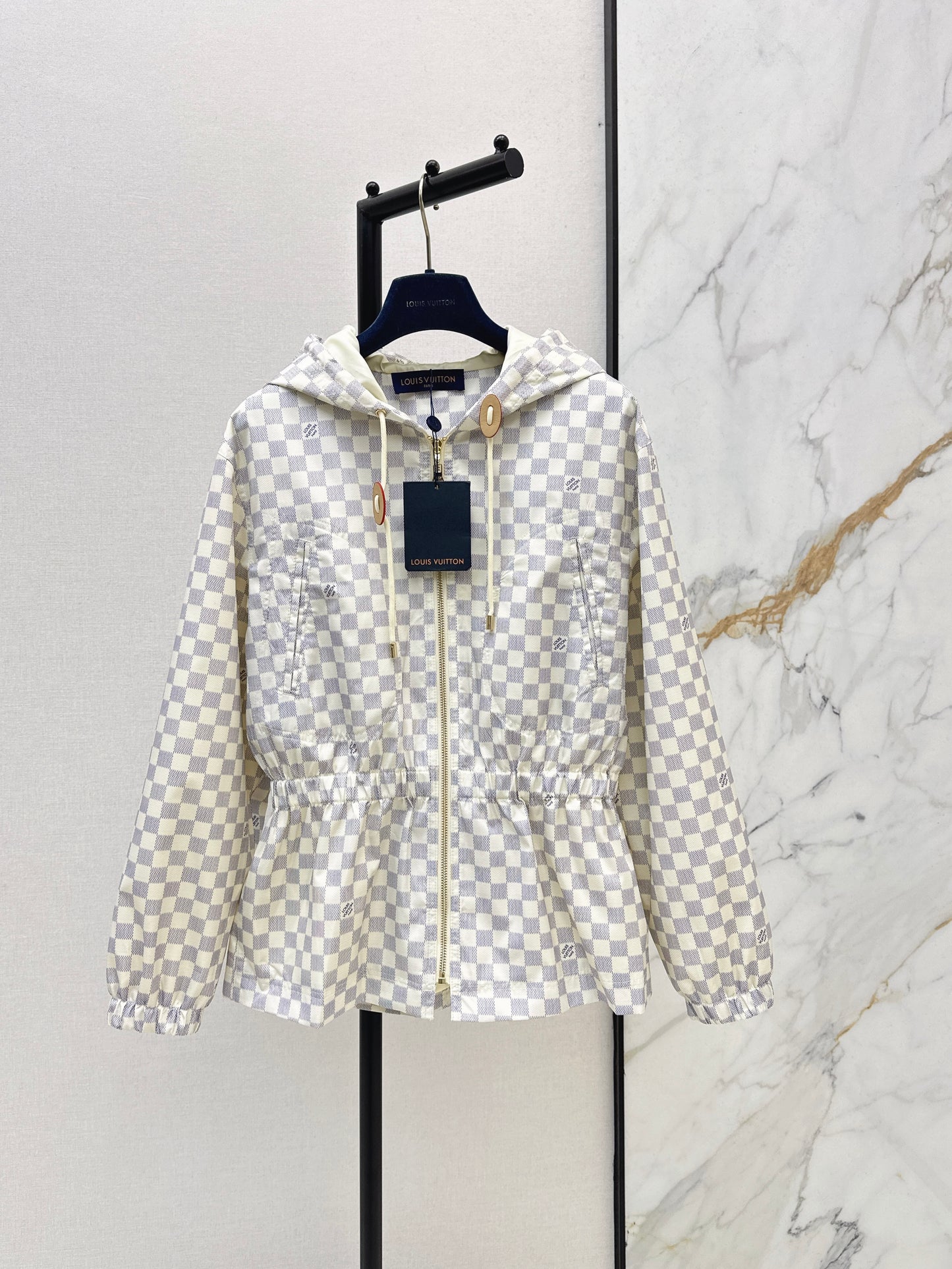 26ss Checkered hooded trench coat