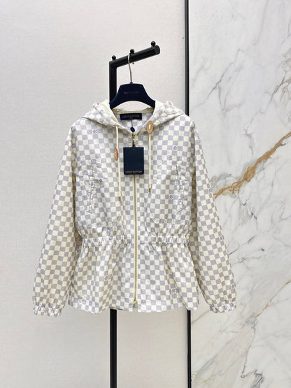 26ss Checkered hooded trench coat