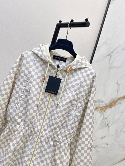 26ss Checkered hooded trench coat