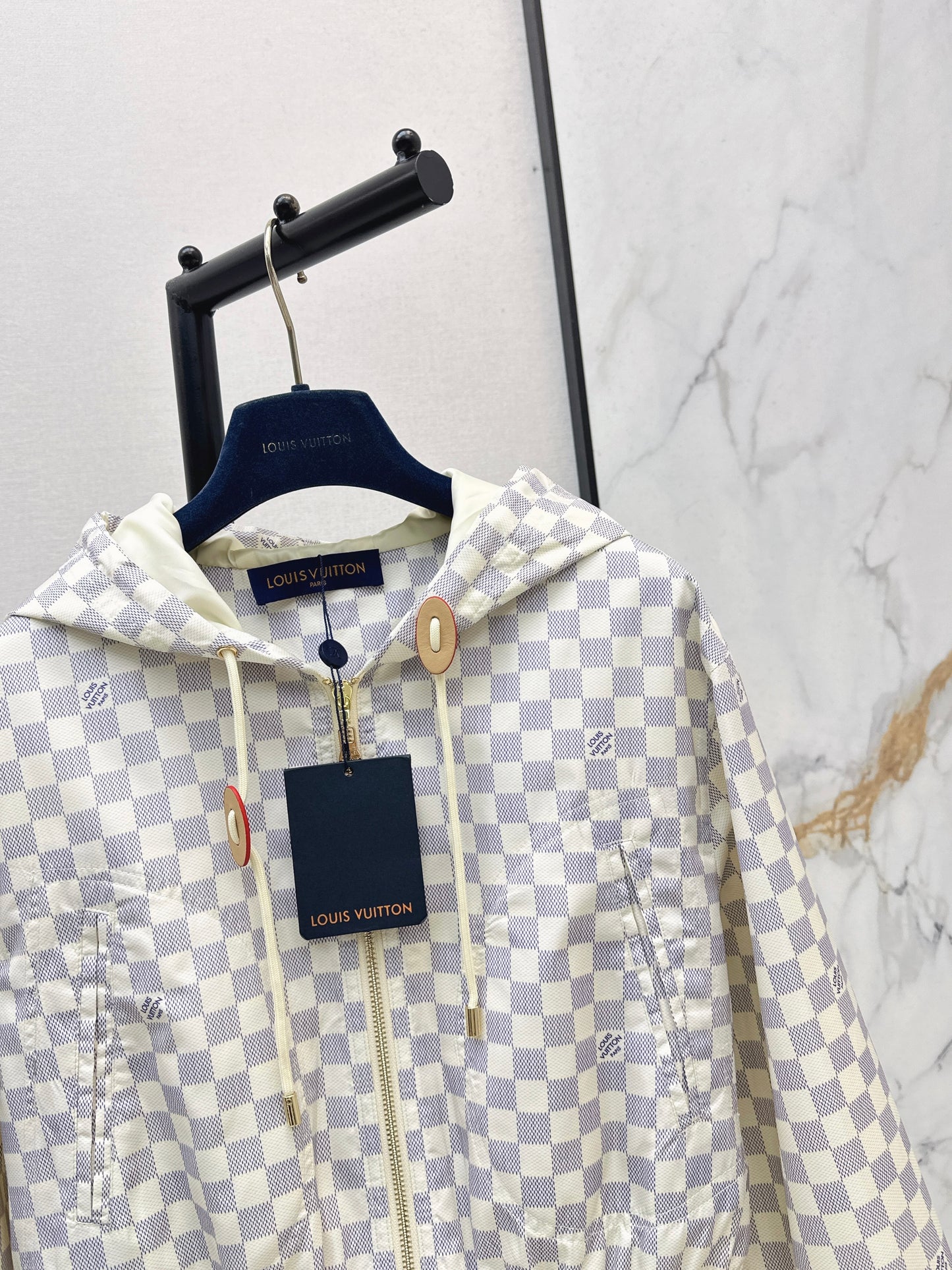26ss Checkered hooded trench coat