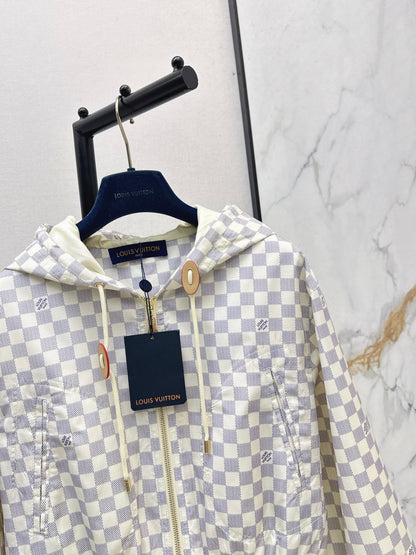 26ss Checkered hooded trench coat