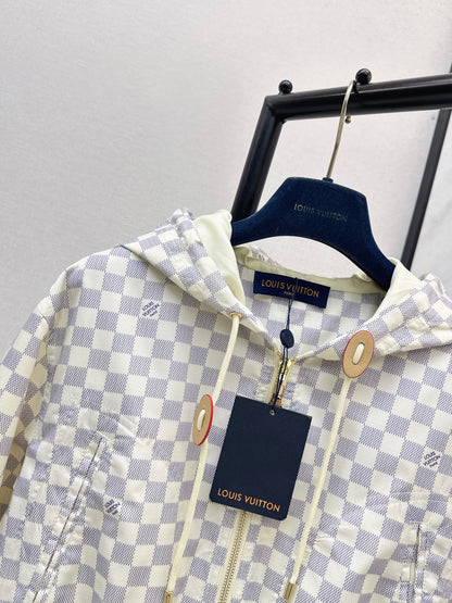 26ss Checkered hooded trench coat