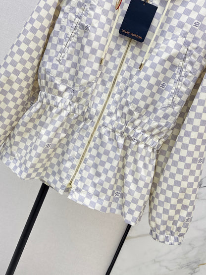26ss Checkered hooded trench coat
