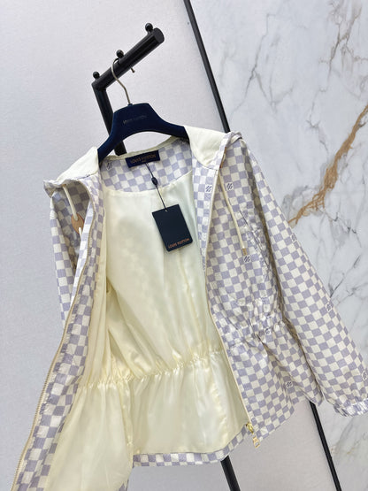 26ss Checkered hooded trench coat