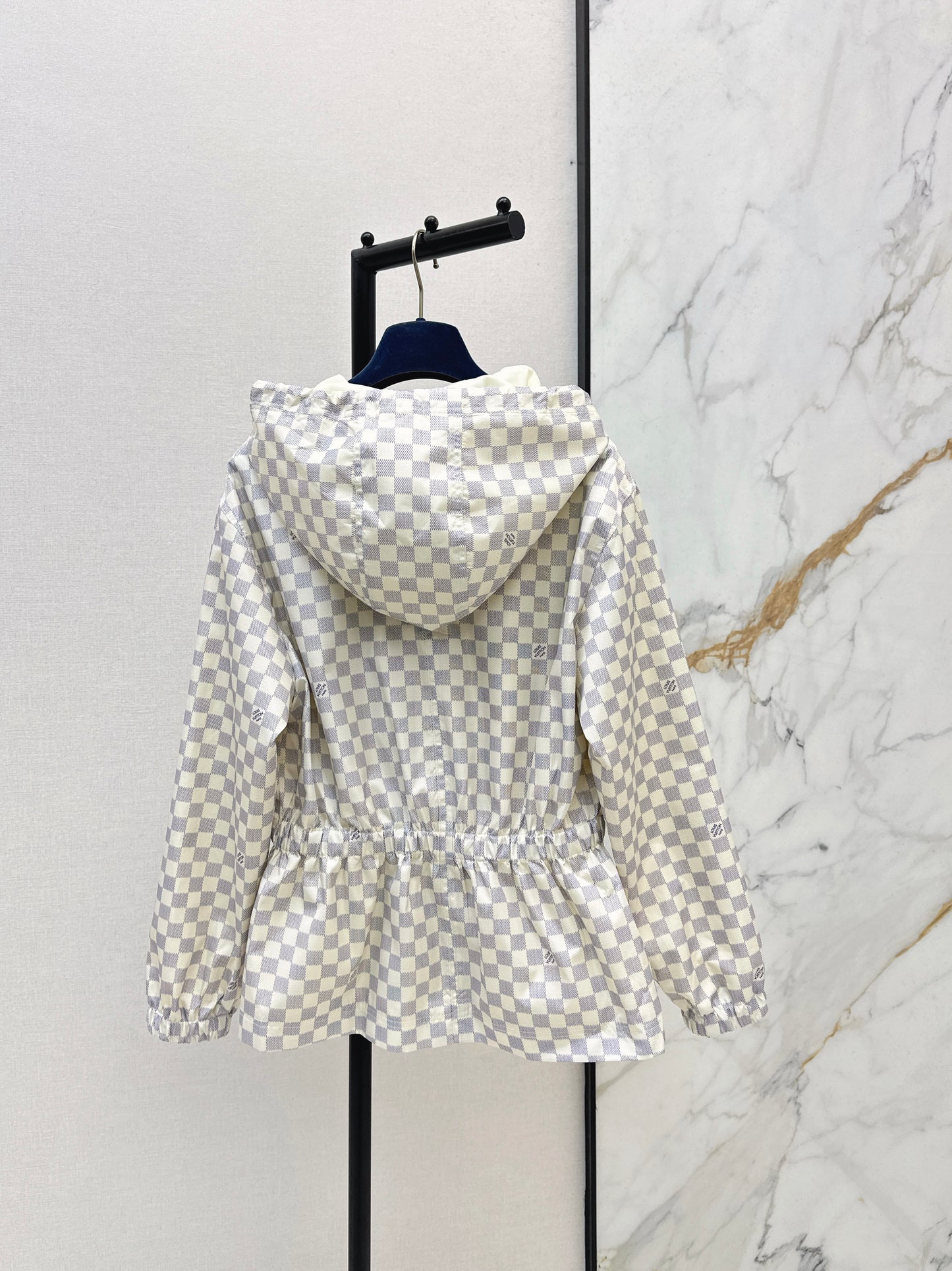 26ss Checkered hooded trench coat