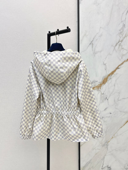 26ss Checkered hooded trench coat