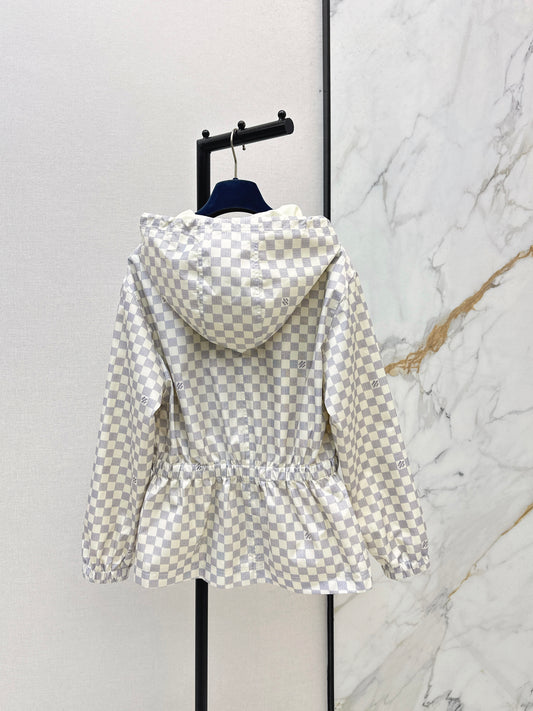 26ss Checkered hooded trench coat