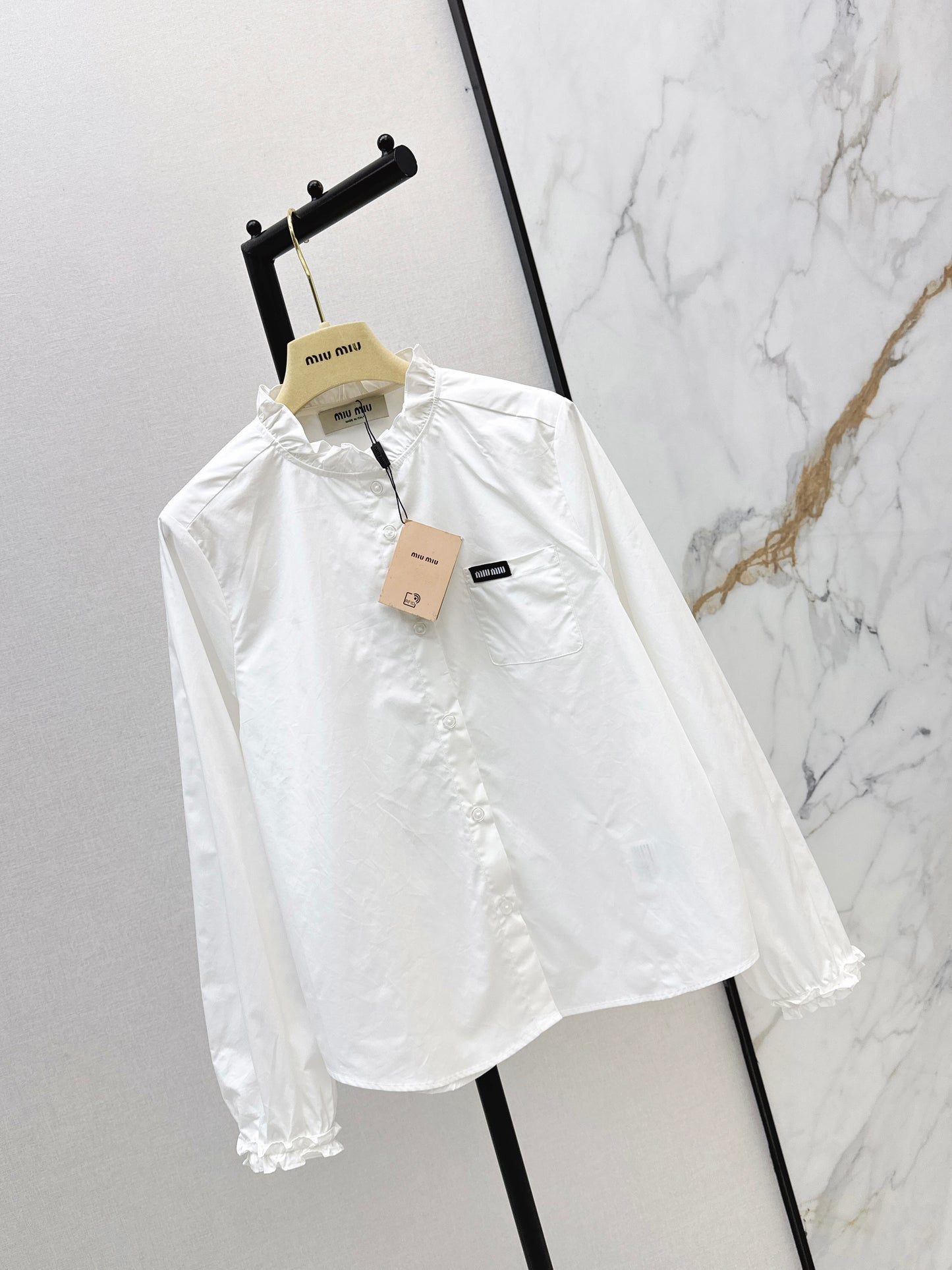 26ss Ruffled stand collar shirt