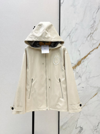 26ss Embroidered Hooded Trench Coat