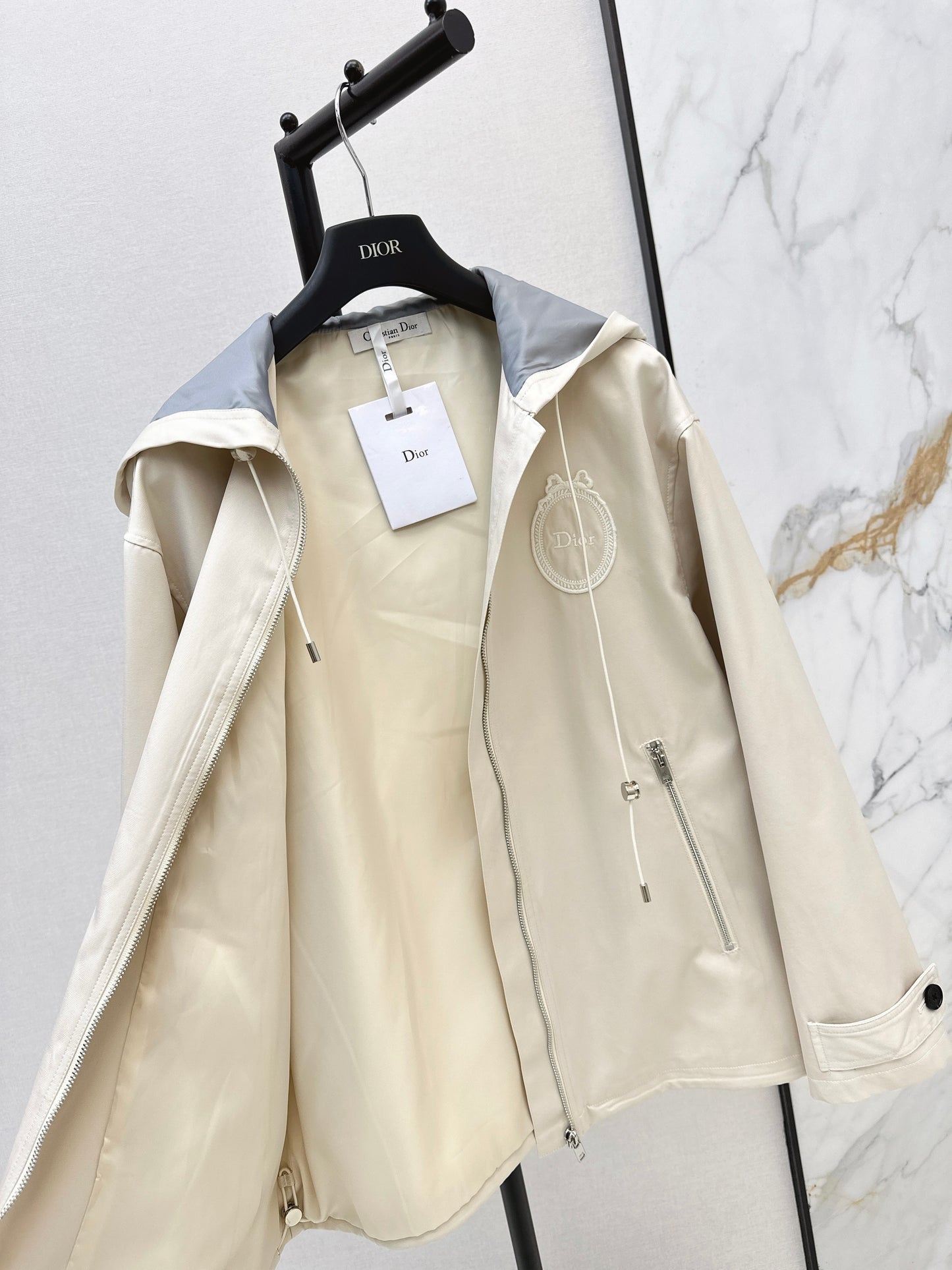 26ss Embroidered Hooded Trench Coat