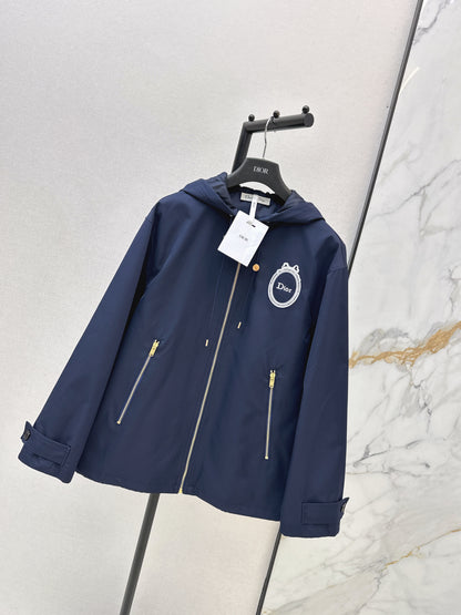26ss Embroidered Hooded Trench Coat