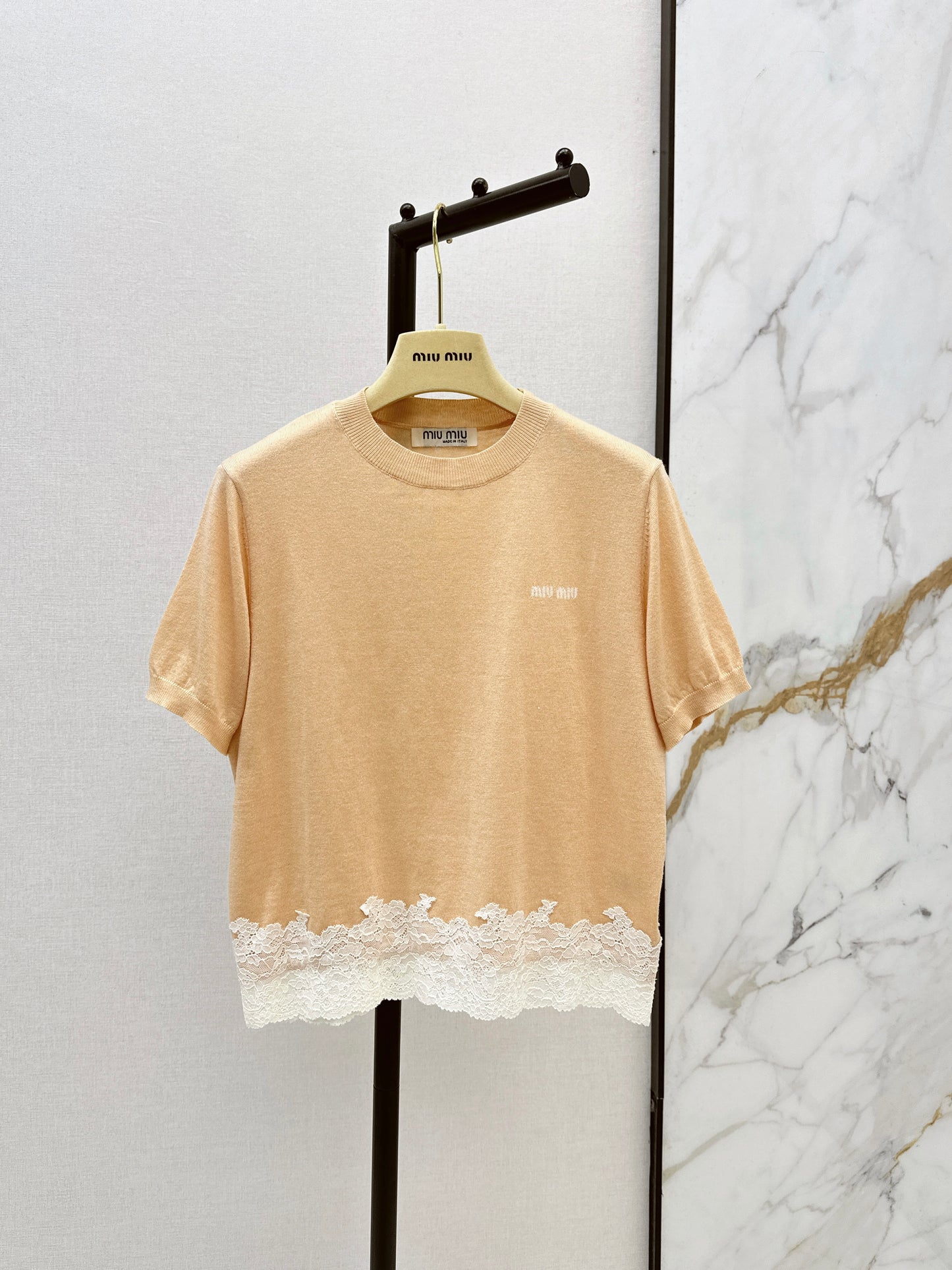 26ss Lace-trimmed knit T-shirt