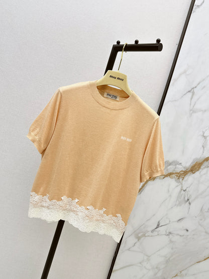 26ss Lace-trimmed knit T-shirt