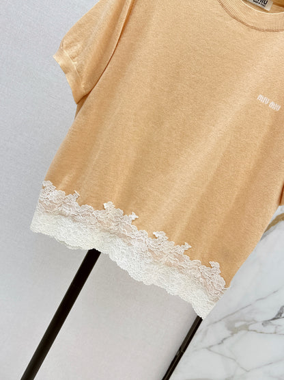 26ss Lace-trimmed knit T-shirt