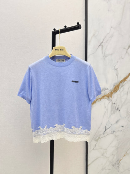 26ss Lace-trimmed knit T-shirt