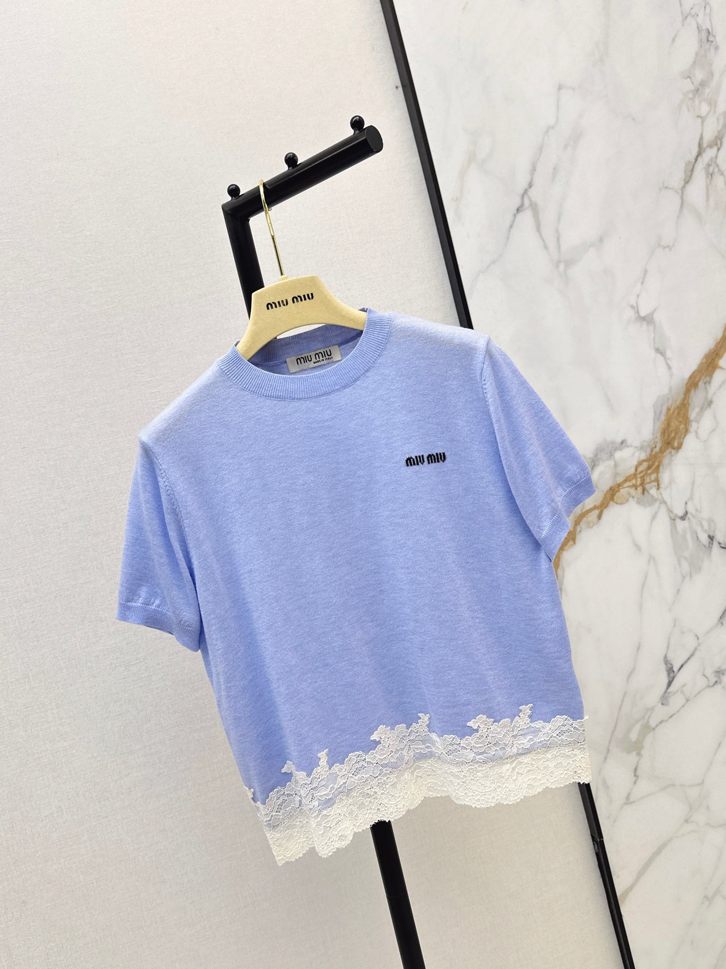 26ss Lace-trimmed knit T-shirt