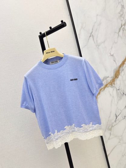 26ss Lace-trimmed knit T-shirt