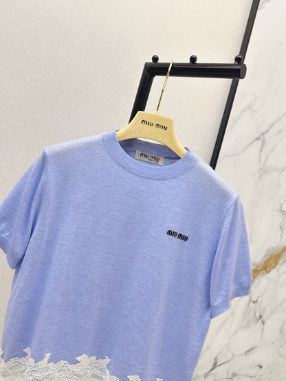 26ss Lace-trimmed knit T-shirt