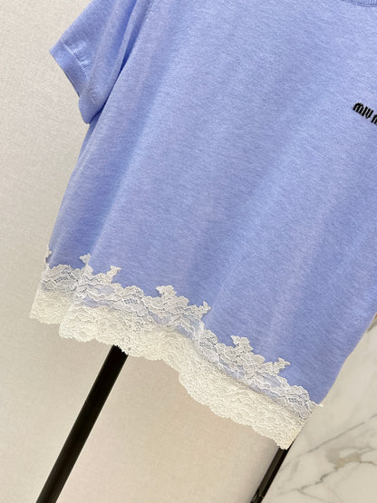 26ss Lace-trimmed knit T-shirt