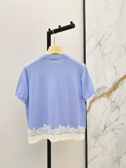 26ss Lace-trimmed knit T-shirt