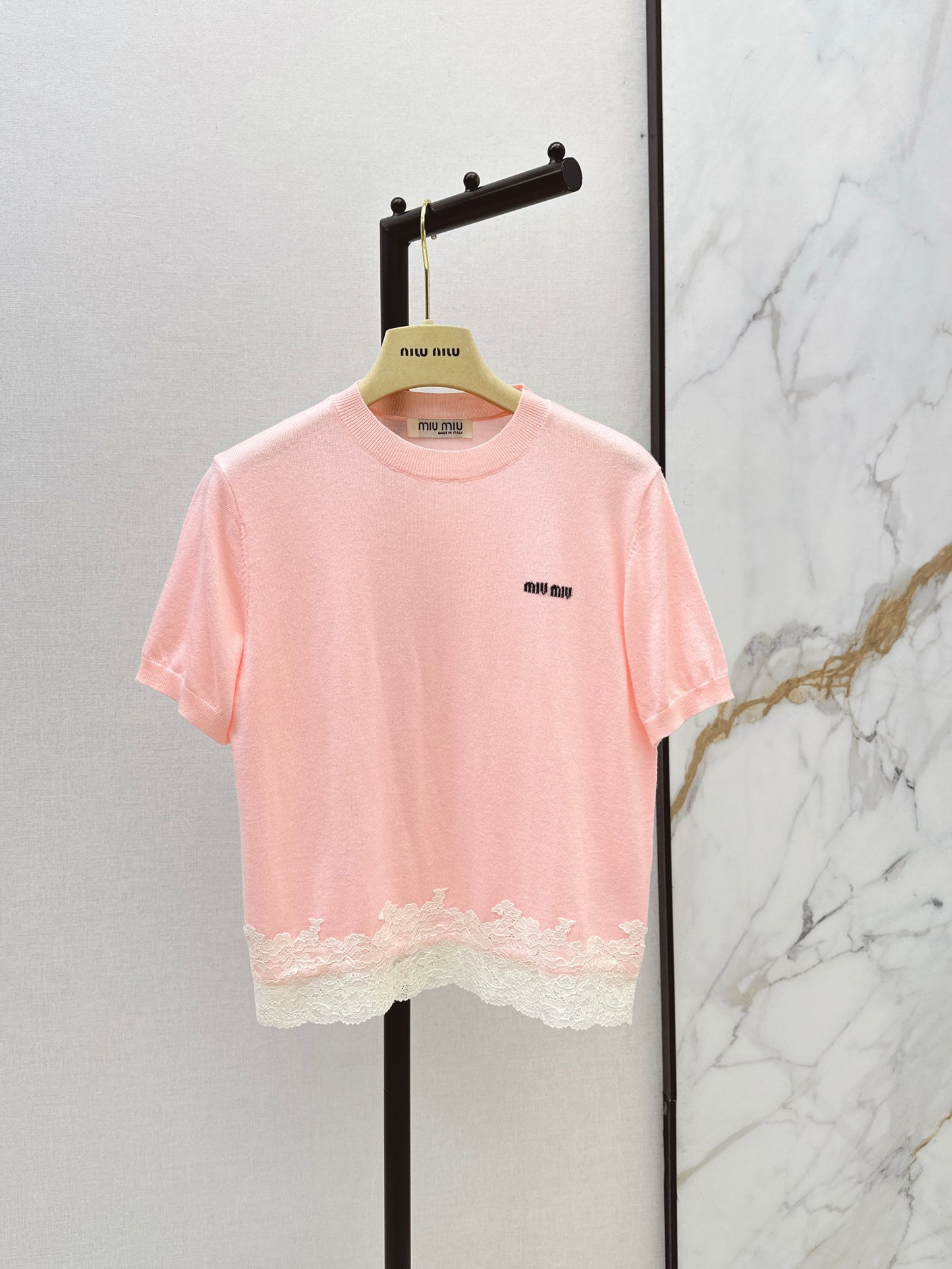 26ss Lace-trimmed knit T-shirt