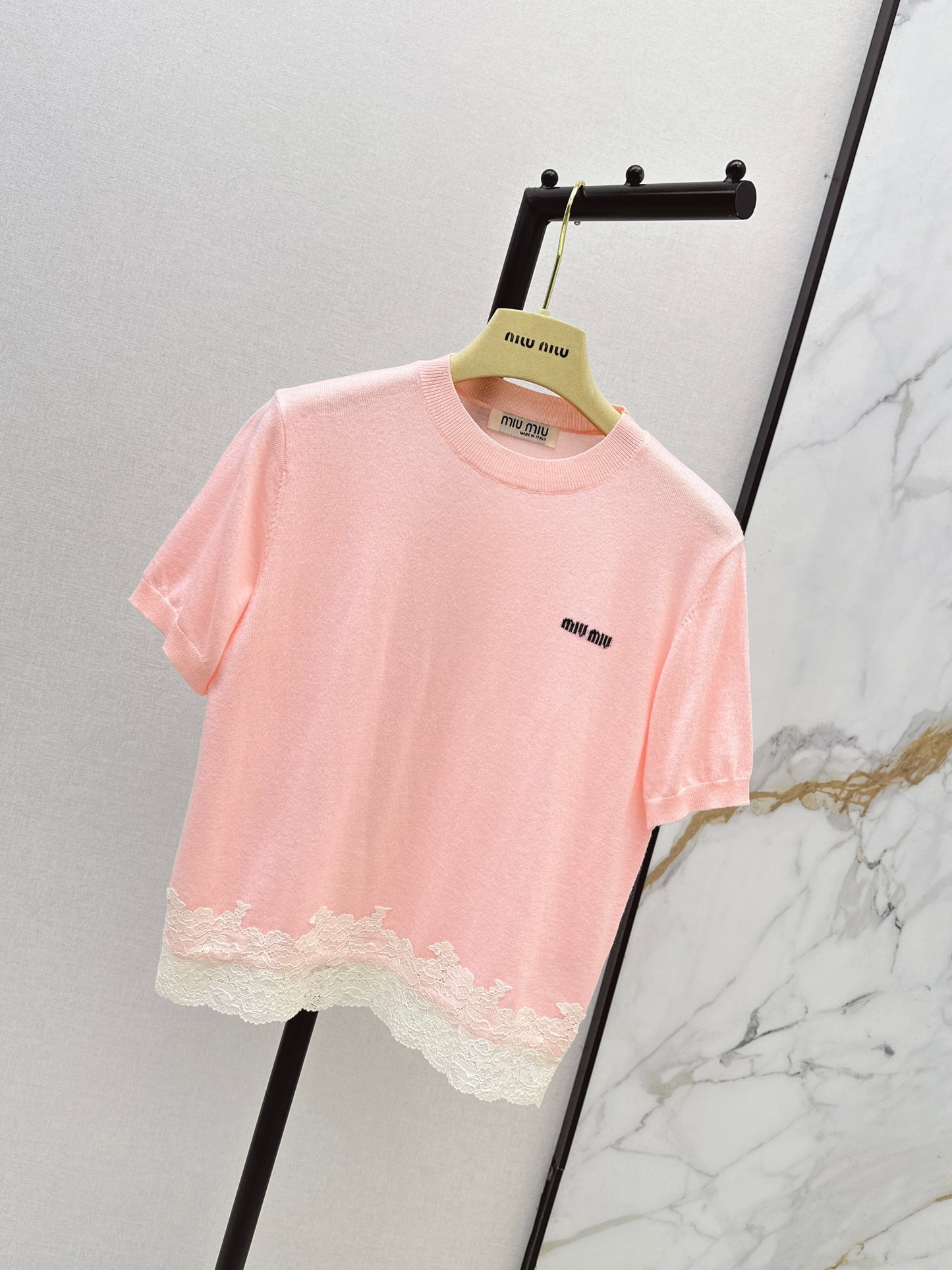 26ss Lace-trimmed knit T-shirt