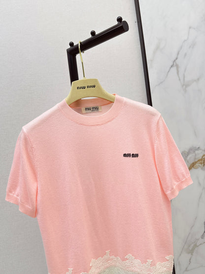 26ss Lace-trimmed knit T-shirt