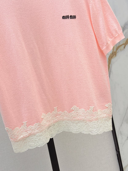 26ss Lace-trimmed knit T-shirt