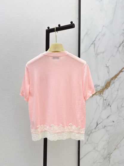 26ss Lace-trimmed knit T-shirt