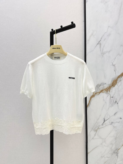 26ss Lace-trimmed knit T-shirt