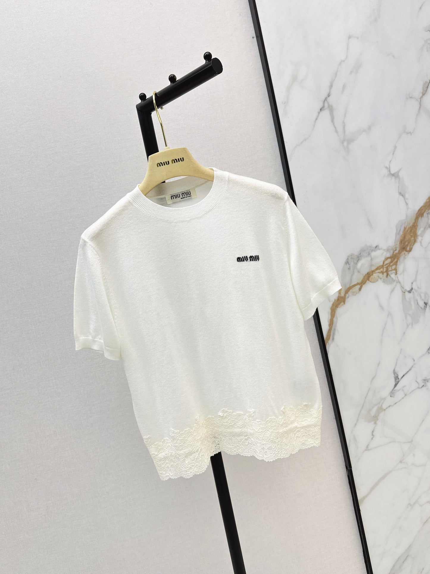 26ss Lace-trimmed knit T-shirt