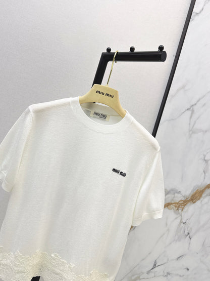 26ss Lace-trimmed knit T-shirt