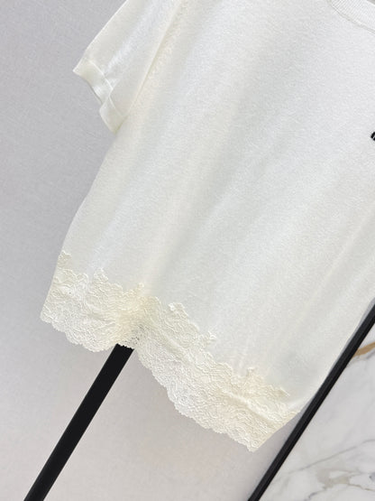 26ss Lace-trimmed knit T-shirt