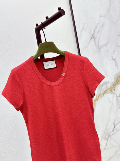 26ss Hardware-decorated U-neck T-shirt